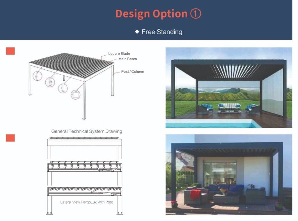 Sunshade louvers and pergola design catalog panel