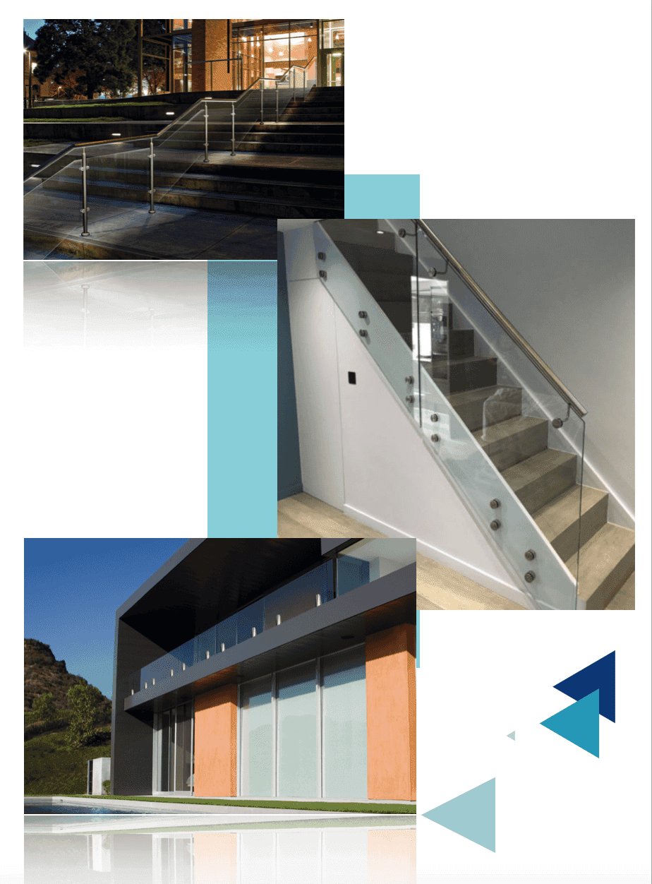 Glass staircase railings and glass balustrade exteriors