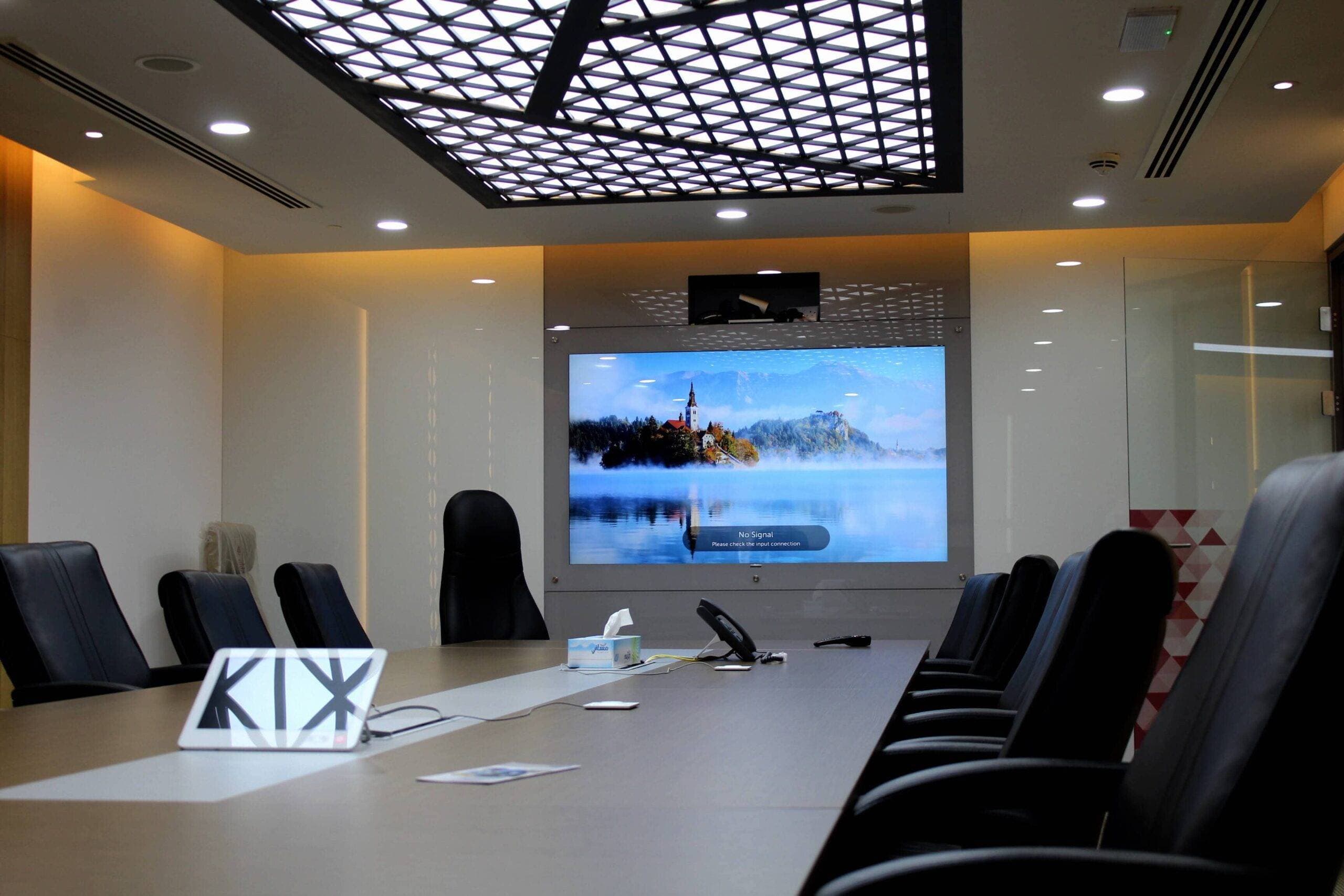 Lacquered back painted glass with concealed TV